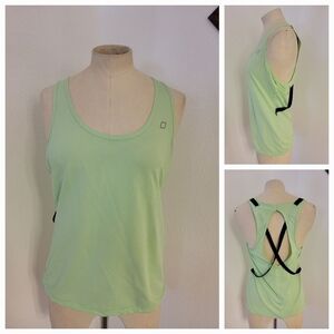 Lorna Jane Tank Top S/M Strappy Racer Back Green Black